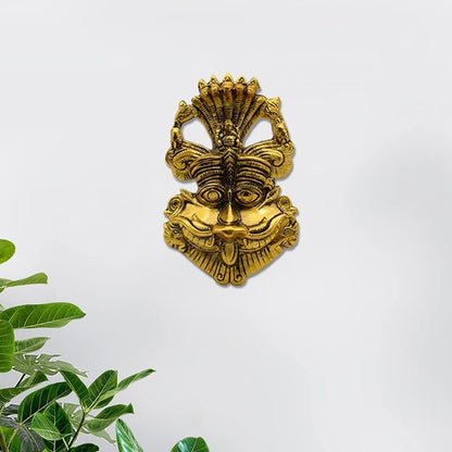 Metal Feng Shui Vastu Showpiece Nazar Battu with Naag Ganesha Suraksha Kawach Mask for Evil Eye Protection for Home, Office Wall & Door Hanging - Brass Daddy