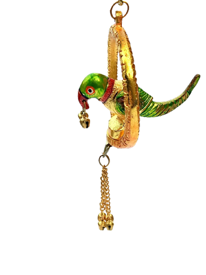 Metal Handmade Door Hanging Multicolour Parrot Showpiece Decorative Showpiece -Pack of 2 - Brass Daddy