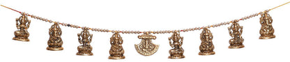 Metal Door Hanging Toran Bandarwal for Home Decoration/Lakshmi Ganesha Toran Mandir Temple (35 x 3.5 inch, Gold) - Brass Daddy