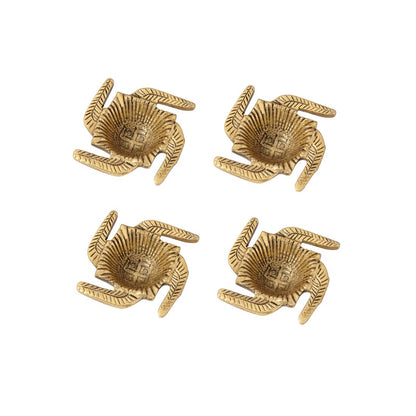 Aluminum Diya in Metal Swastik Shape Antique Golden Finish, Set of 4 Pc - Brass Daddy