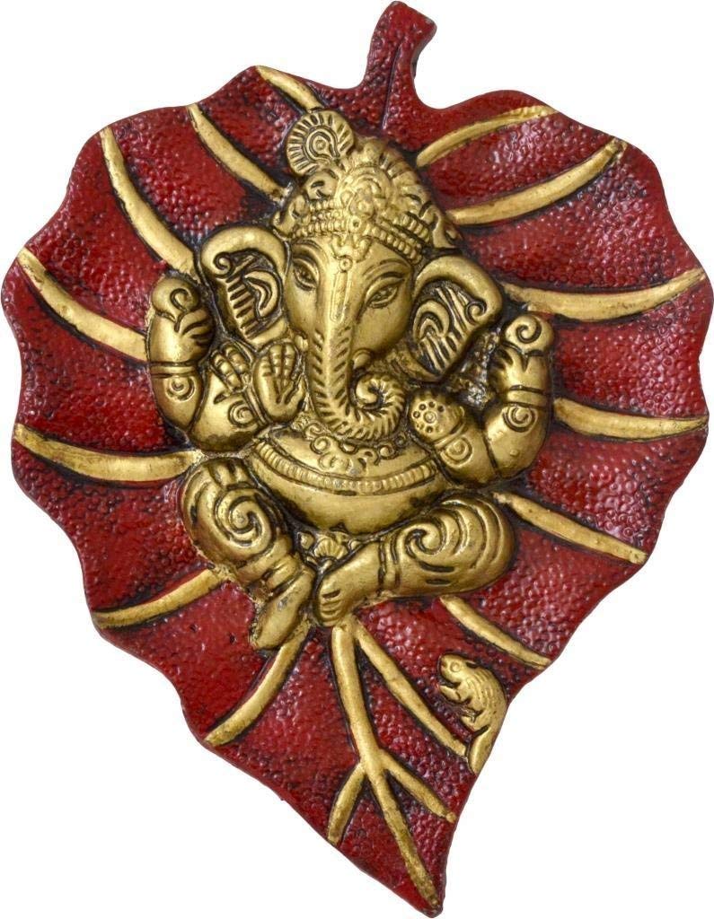 Lord Ganesha on Red Leaf - Brass Daddy