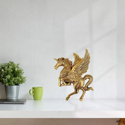 Handcrafted Wall Hanging Flying Horse(Unicorn) Decorative Showpiece - (Metal, Gold) - Brass Daddy