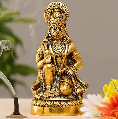 Metal Hanuman ji Murti/Bajrangbali Murti Idol Decorative Showpiece - 16.5 cm (Metal, Gold) - Brass Daddy