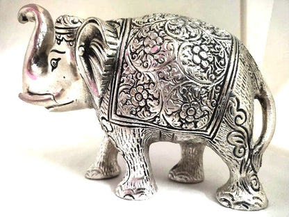 Metal Elephant 5 Inch For Fantasy Showpiece Decoration And Gift Purpose-Set Of 2, Silver - Brass Daddy