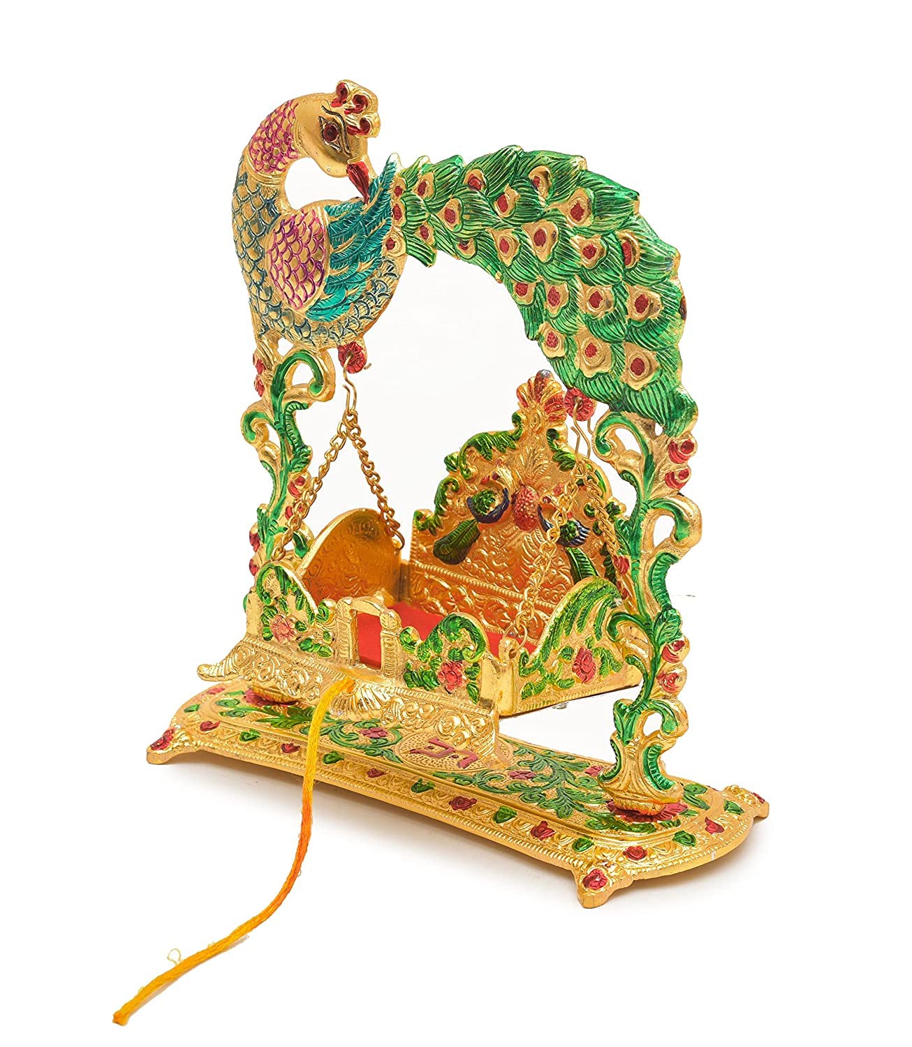 Laddu Gopal Jhula Palna for Laddu Gopal Ji with Peacock Design Decorative Showpiece (for 0 to 3 Number) - Brass Daddy