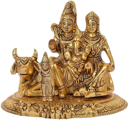 Metal Shiv Parivar Murti Metal Shiva Parvati Ganesh Idol Shiv Parivar Murti Statue Shiva Idols Family Sitting On Nandi Showpiece Figurine shivling for Home puja, Gold - Brass Daddy