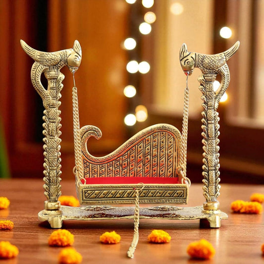 Laddu Gopal Jhula,Krishna Hindola Palana,Decorative Laddu Gopal for Temple Pooja - Brass Daddy