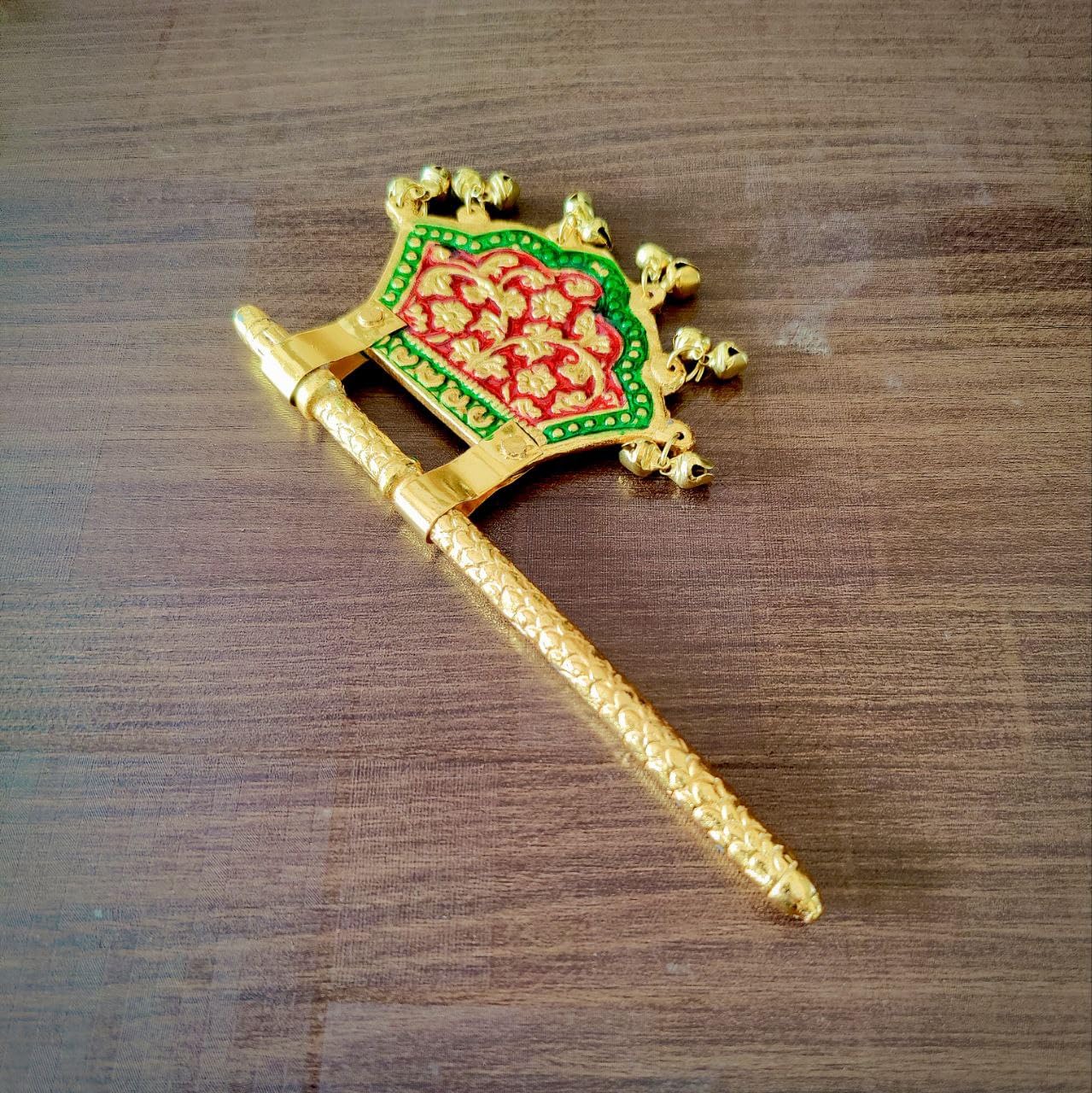 Metal God Fan Pankhi, Handcrafted Traditional with Red and Green Meena