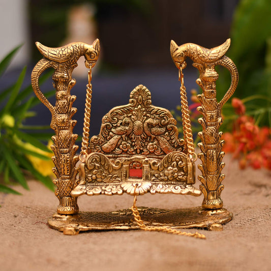 Metal Laddu Gopal Parrot Jhula - Brass Daddy