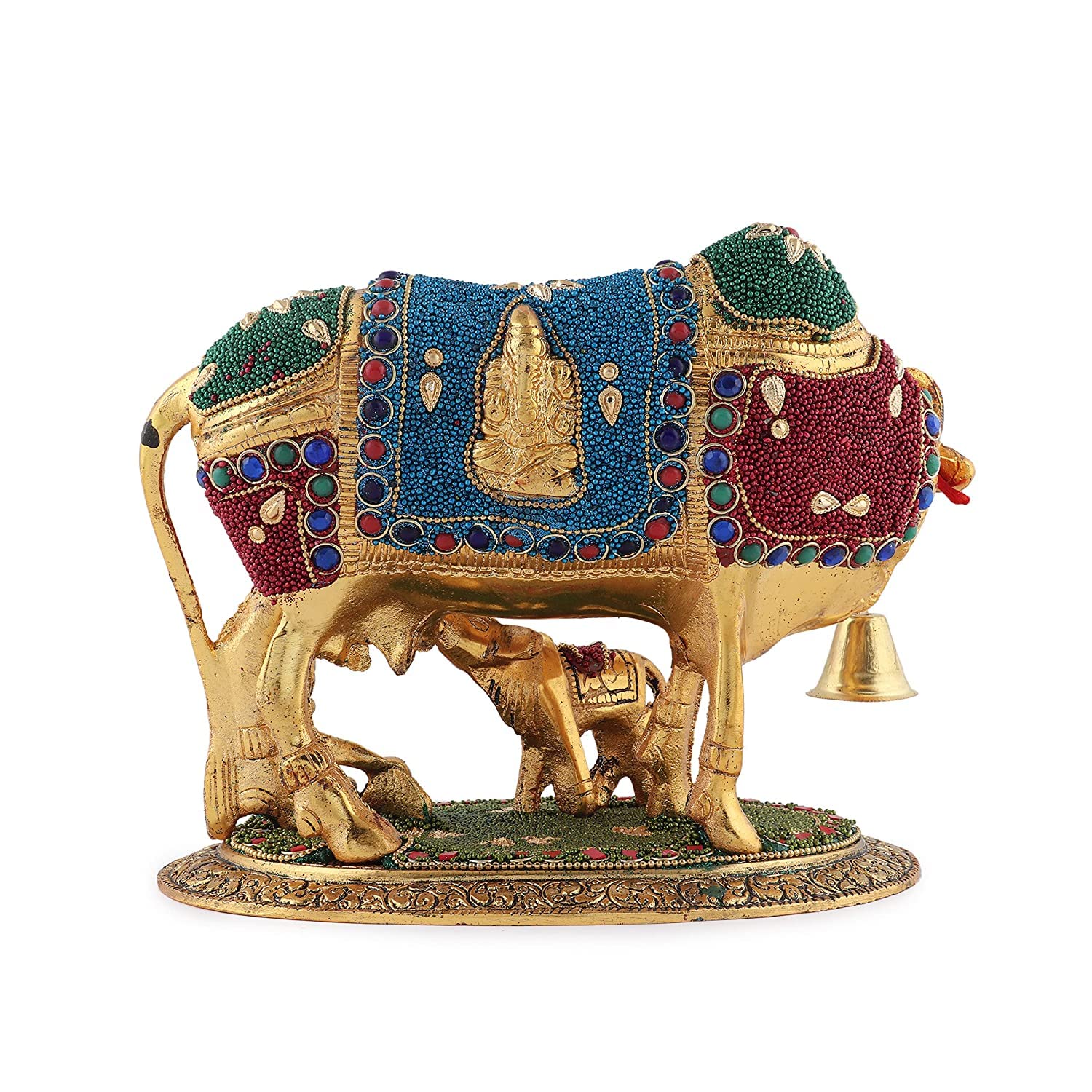 Handcrafted Metal Kamdhenu Cow with Calf - Stone | BrassDaddy - Brass Daddy
