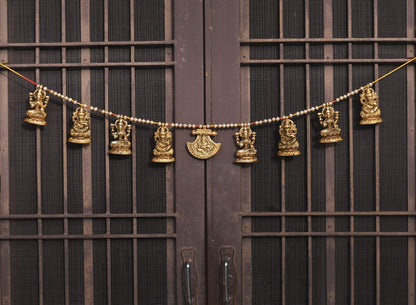 Metal Door Hanging Toran Bandarwal for Home Decoration/Lakshmi Ganesha Toran Mandir Temple (35 x 3.5 inch, Gold) - Brass Daddy