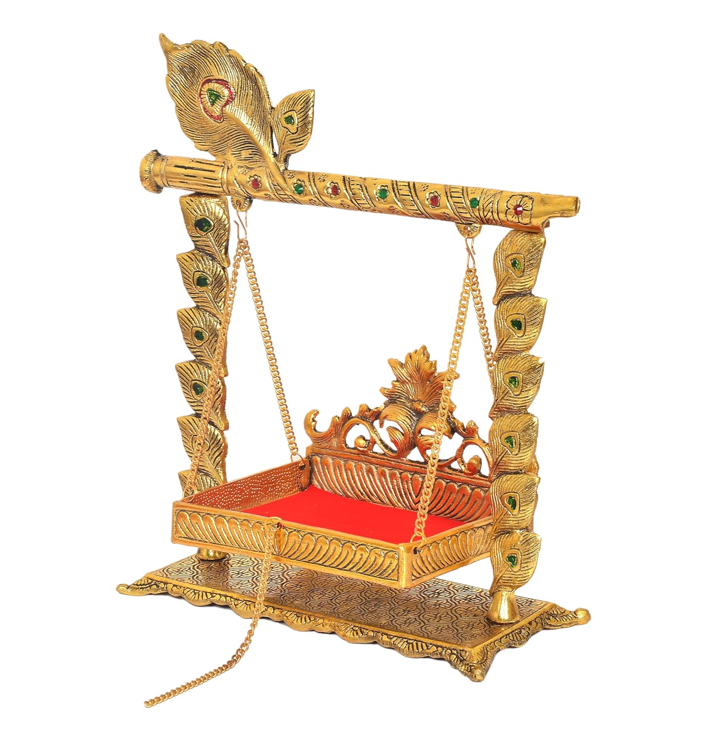 Metal Swing Laddu Gopal Jhula,Krishna Janmashtami Palana,Decorative Laddu Gopal for Home Temple Pooja Mandir,Showpiece (Height: 13.5 Inch) - Brass Daddy