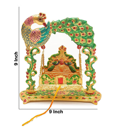 Laddu Gopal Jhula Palna for Laddu Gopal Ji with Peacock Design Decorative Showpiece (for 0 to 3 Number) - Brass Daddy