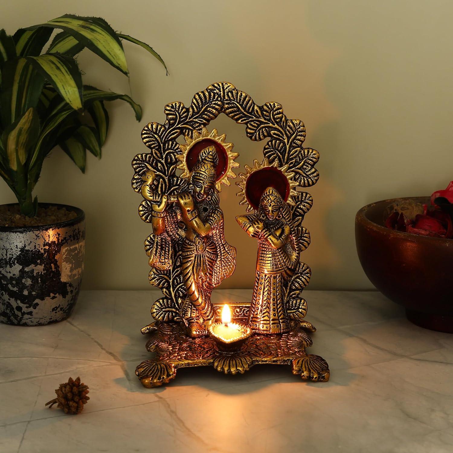 Radha Krishna Standing Playing Flute Metal Statue - Brass Daddy
