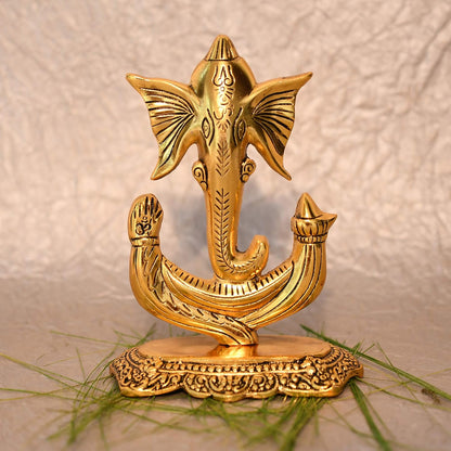Ganesh Idol on Leaf - Metal Hand Craved for Home Decorative Gift Puja Gifts Corporate (U Shaped Ganesh) - Brass Daddy