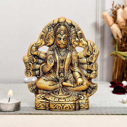 Metal Panchmukhi Hanuman Murti (Gold, 14 CM) - Brass Daddy