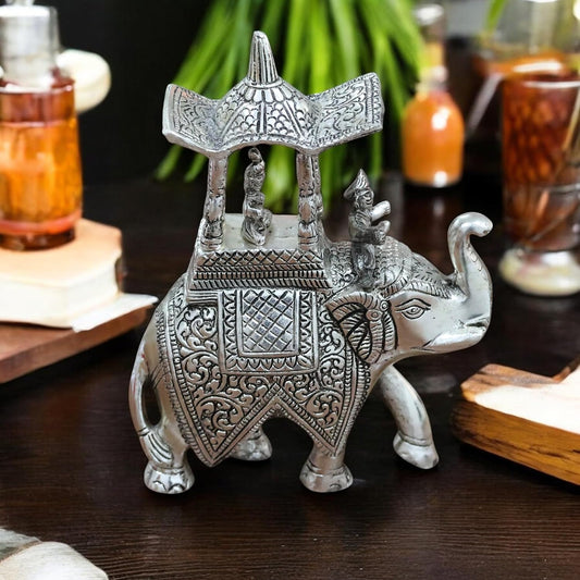 Handcrafted Metal Elepant Kondapalli maharaj Ambari Rajasthani Rajwadi Elephant Showpiece Statue, 24 cm Height, 900 Gm Weight, Intricate Carvings - Brass Daddy