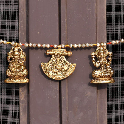 Metal Door Hanging Toran Bandarwal for Home Decoration/Lakshmi Ganesha Toran Mandir Temple (35 x 3.5 inch, Gold) - Brass Daddy