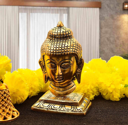 Metal Decorative Golden Lord Buddha Head Idol Sculpture for Home Decoration Items Diwali Gifts Festive Showpiece Home Office Gifts - Brass Daddy