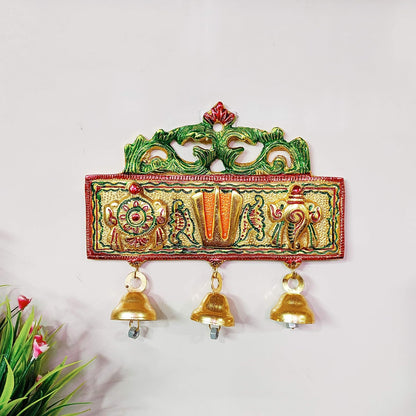 Tirupati Door Hanging Shankh Chakra Namah Latkan Meenkari Decorative for Home,Office & Room,Also Gift for House Warming - Brass Daddy