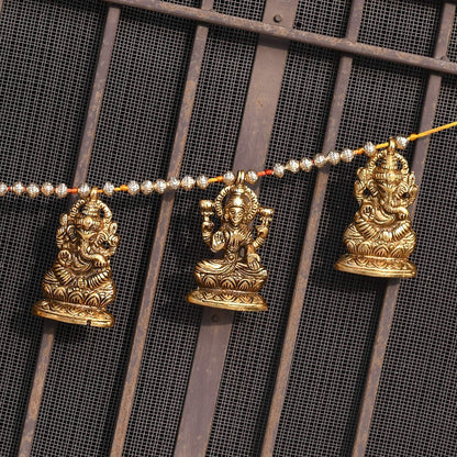 Metal Door Hanging Toran Bandarwal for Home Decoration/Lakshmi Ganesha Toran Mandir Temple (35 x 3.5 inch, Gold) - Brass Daddy