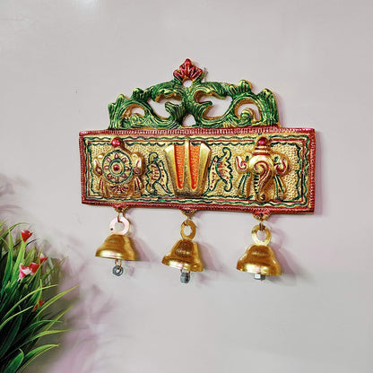 Tirupati Door Hanging Shankh Chakra Namah Latkan Meenkari Decorative for Home,Office & Room,Also Gift for House Warming - Brass Daddy