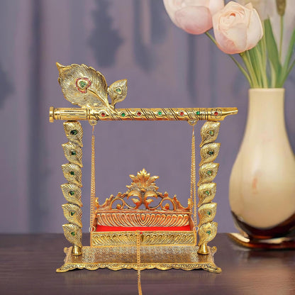 Metal Swing Laddu Gopal Jhula,Krishna Janmashtami Palana,Decorative Laddu Gopal for Home Temple Pooja Mandir,Showpiece (Height: 13.5 Inch) - Brass Daddy