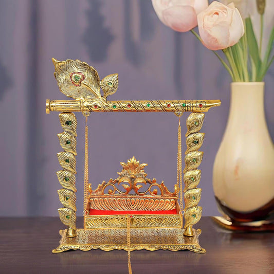 Metal Swing Laddu Gopal Jhula,Krishna Janmashtami Palana,Decorative Laddu Gopal for Home Temple Pooja Mandir,Showpiece (Height: 13.5 Inch) - Brass Daddy