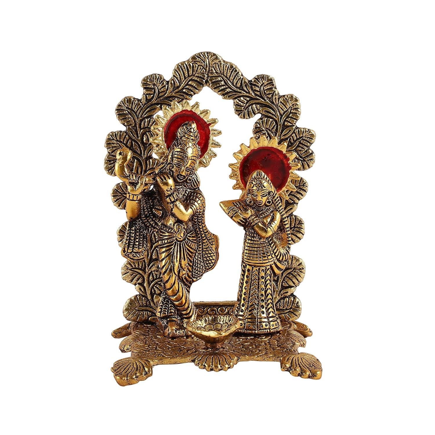 Radha Krishna Standing Playing Flute Metal Statue - Brass Daddy
