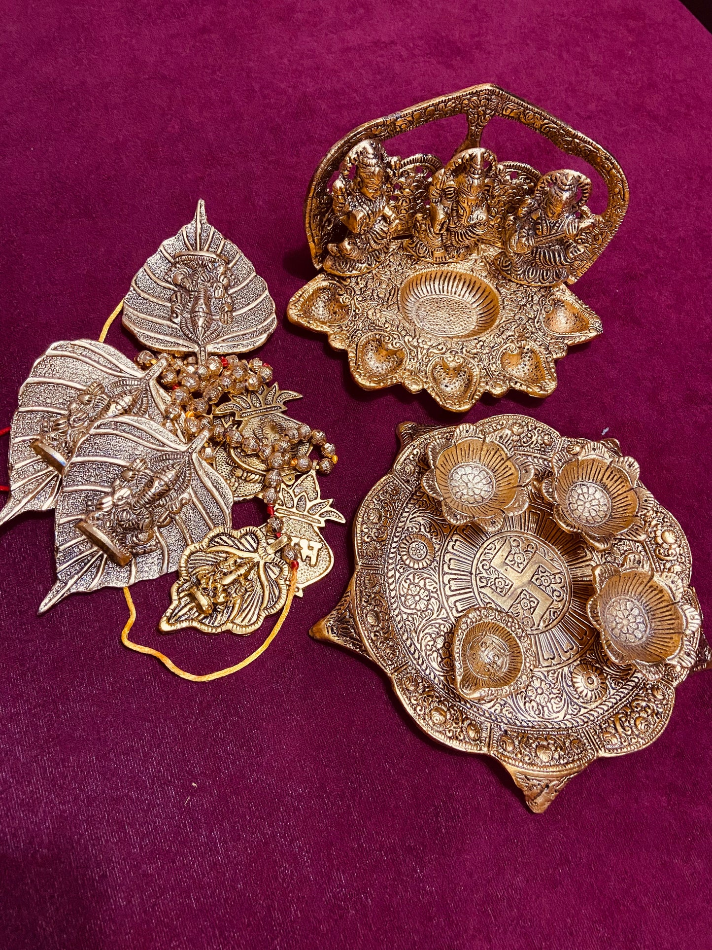 Diwali Combo - Toran, Pooja Thali, Laxmi Ganesh Sarawati Diya stand - Brass Daddy