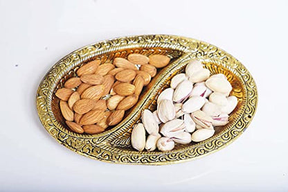 Oval Decorative 2 Section Metal Gold Finish Tray for Serving Dry Fruits, Saunf Supari, Sweets, Mouth Freshener, Showpiece - Brass Daddy