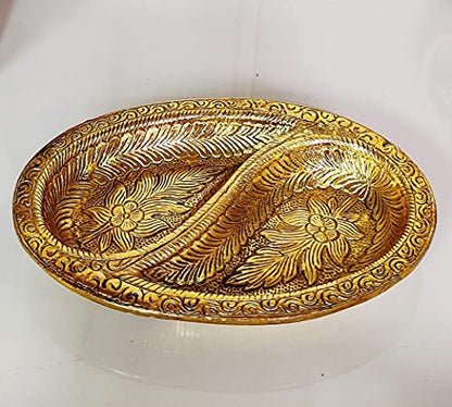 Oval Decorative 2 Section Metal Gold Finish Tray for Serving Dry Fruits, Saunf Supari, Sweets, Mouth Freshener, Showpiece - Brass Daddy