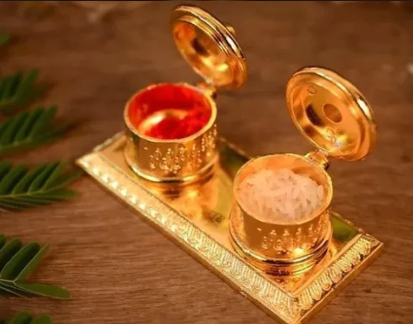 Rakhi combo - Ganesh diya, 2 rakhi and roli chawal box - Brass Daddy