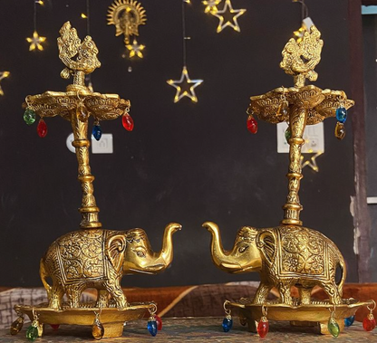 Elephant with Diya stand - Brass Daddy