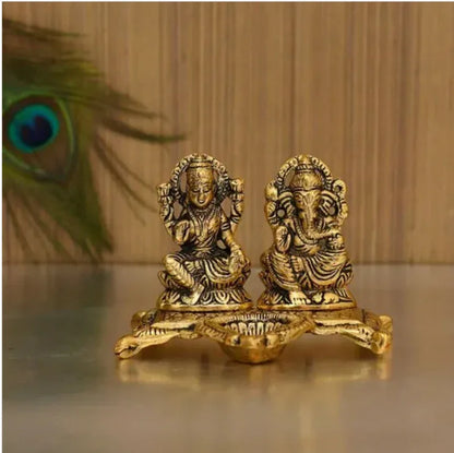 Lakshmi Ganesh Idol with Diya puja Deepak - Diwali Home Decoration Items - Brass Daddy