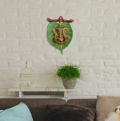 Green Leaf Ganesh for wall hangings - Brass Daddy