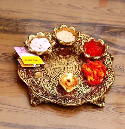 Metal Pooja Thali with Diya for Home and Office | Diwali - Brass Daddy